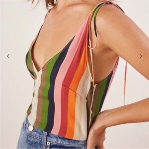 Reformation Harvie Top Rainbow Striped Spaghetti Strap Tank Top size Small